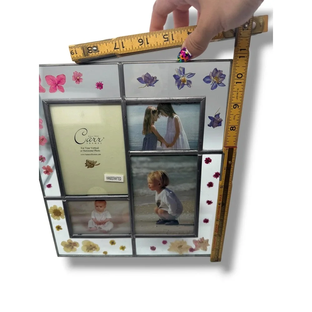 Vintage Carr Handcrafted Stained Glass Pressed Flower Collage Picture Frame